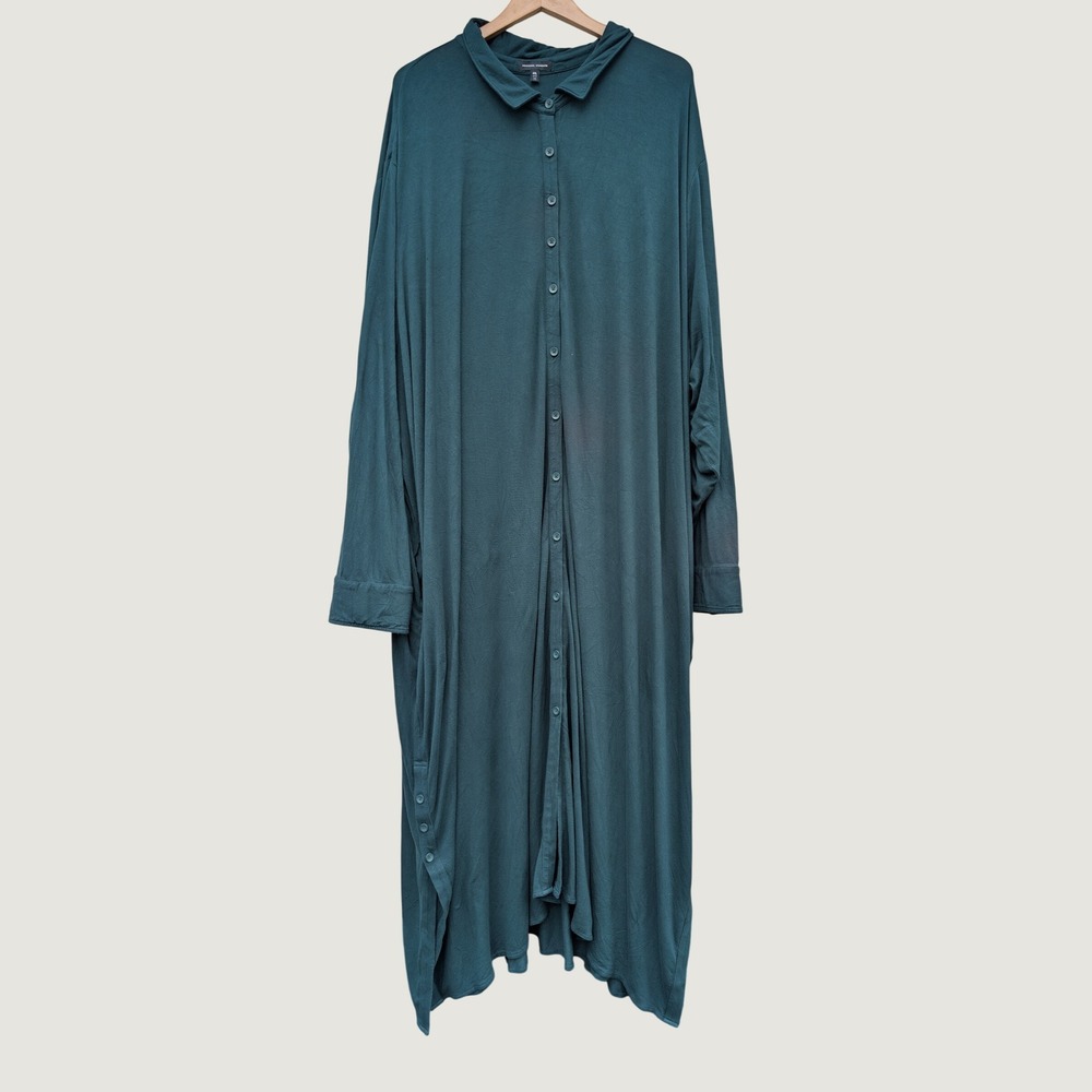 Universal Standard Sally Shirt Dress Womens 4XL Green Liquid Jersey Maxi Button